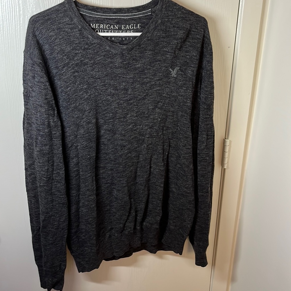 Grey American Eagle Long Sleeve Sweater Large